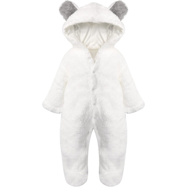 Newborn romper med björnmotiv med huva white 3M