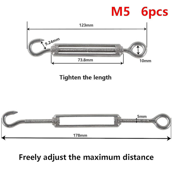 M5 Tensioner Cable Tensioner Hook And Eye 304 Stainless Steel Adjustable Tensioner Wire Tensioner Used For Tensioning Steel Wire Antenna Clothesline C