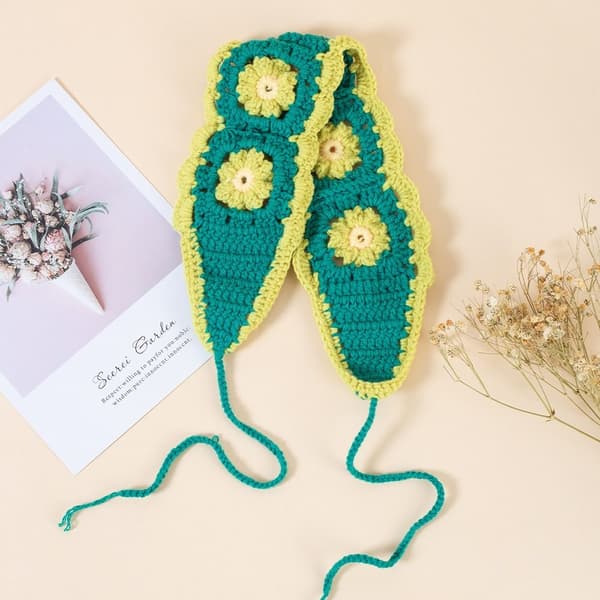 Virkad Blomma Pannband Scarf Stickade Hårband BLÅ Blue