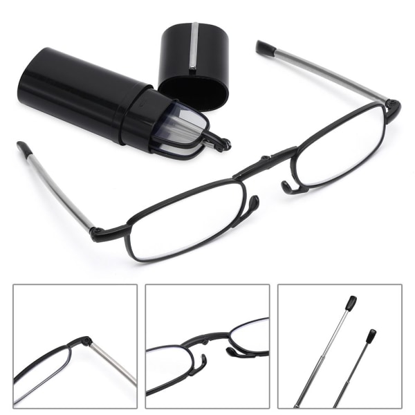 Mordely Fällbara läsglasögon med rörfodral CASE STYRKE 1.0X black Strength 1.0x
