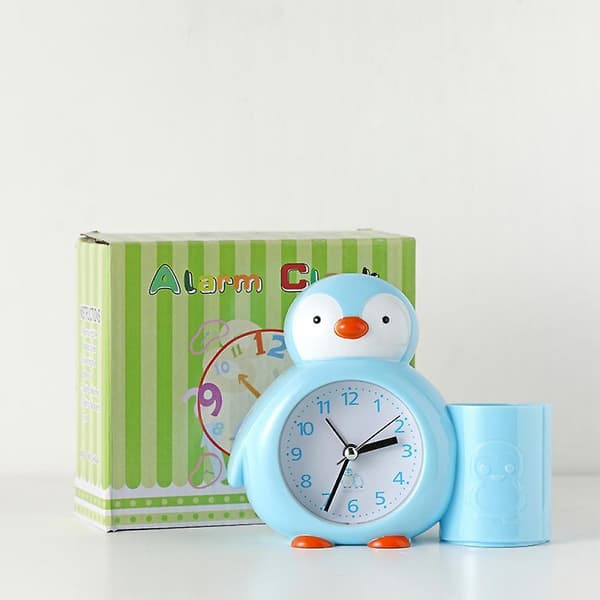 2023 Children's Alarm Clock, Penguin Pen Holder, Alarm Clock, Office Desk Clock, Bedside Timer, Alarm Clock, Student Gift - Blue