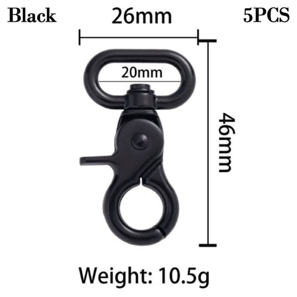 Mordely 5st löstagbara Snap Hook Trigger Clips SVART 20MM Black 20mm
