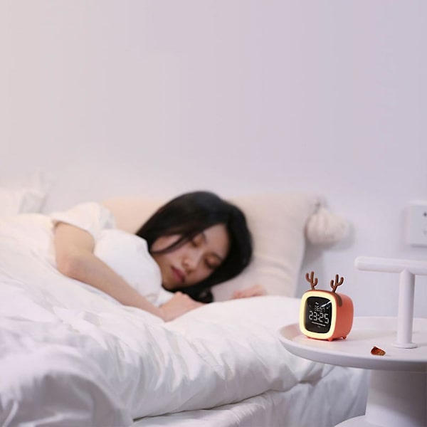 Digital Alarm Clock, Portable Cartoon Antler Shaped Alarm Clock, Rechargeable Digital Display Screen, Night Light Alarm Clock-pink