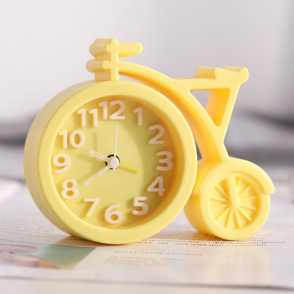 2023 Cute Cartoon Bicycle Shaped Alarm Clock Bedside Clock Student Simple Alarm Clock Desktop Clock Home Decoration Clock -yellow