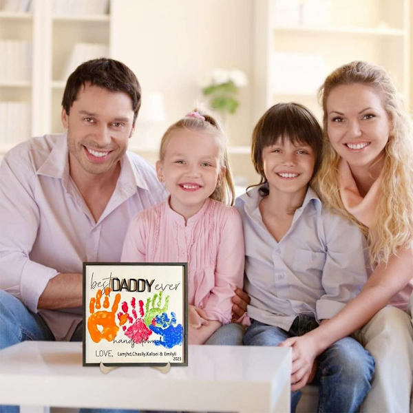 Mordely Handprint Träplakett Kid Handprint Gift PAPPA PAPPA DAD