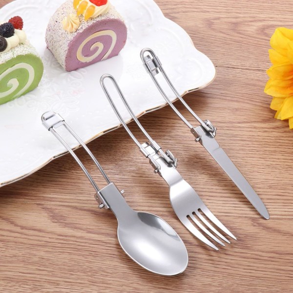 Mordely 3Pcs Portable Outdoor Foldable Fork Spoon Picnic Camping Travel