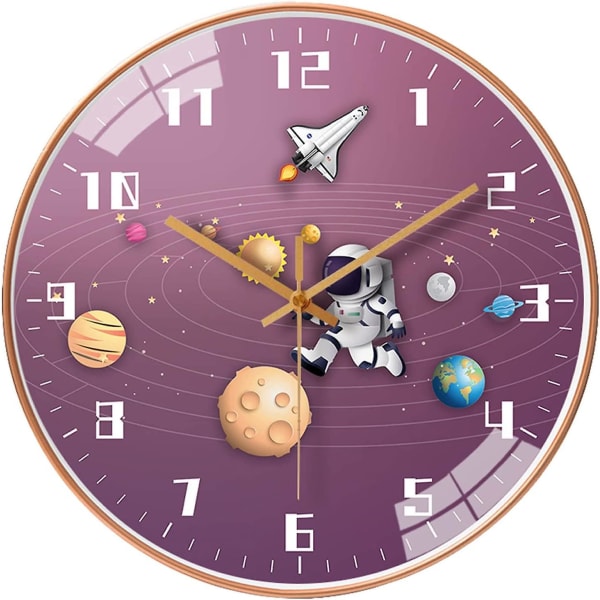 2023 12-inch Silent Sports Children's Wall Clock, Non-tick Children's Round Wall Clock Battery Operation Space Travel Style