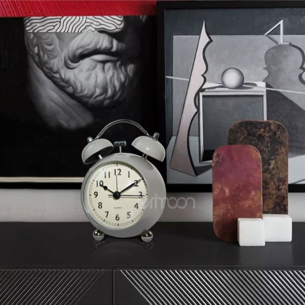5&quot; Luminous Alarm Clock Non-ticking Quartz Analog Retro Twin Bell Clock With Loud Alarm And Nightlightwhite