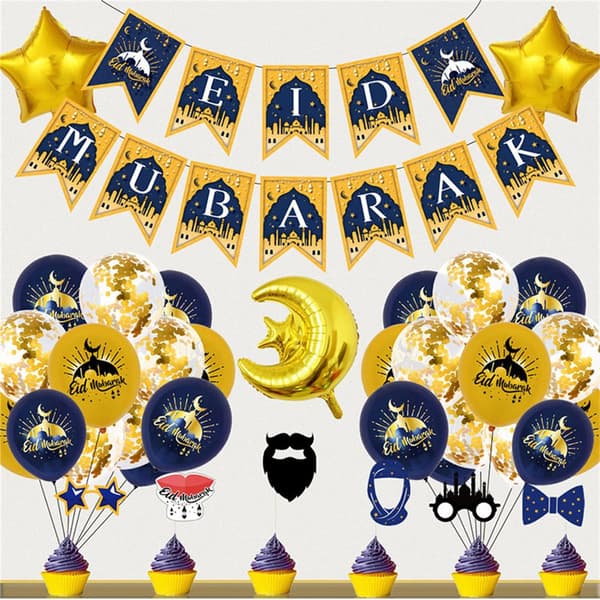 Mordely Ramadan Eid Party Dekoration Set Mubarak Tema LILA purple