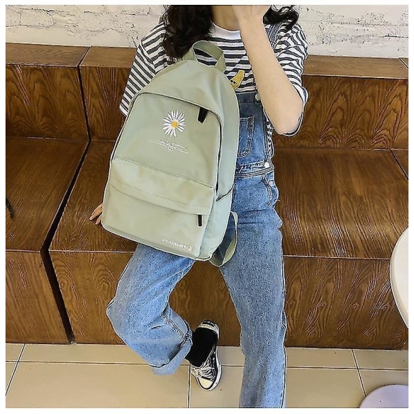 New Solid Backpack Girl School Bags For Teenage School Bag Nylon Daisy Printing Bag Black green