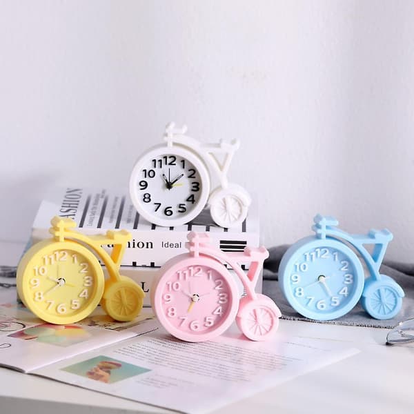 2023 Cute Cartoon Bicycle Shaped Alarm Clock Bedside Clock Student Simple Alarm Clock Desktop Clock Home Decoration Clock -yellow