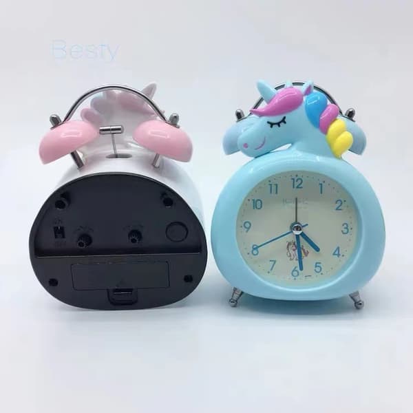2023 Barnväckarklocka med nattljus, Unicorn Double Bells Clock Blue