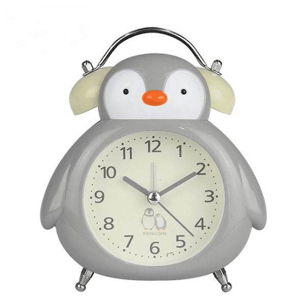 Mordely Cartoon Alarm Clock, Penguin Alarm Clock, Night Light, Student And Children's Home Decoration Desktop Clock (gray )