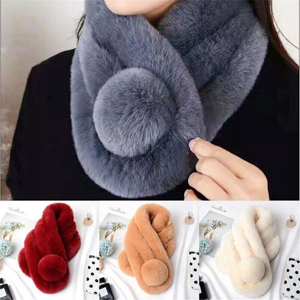 Mordely Kvinnor Dam Fuskpälskrage Scarf Neck Wrap Scarves Beige