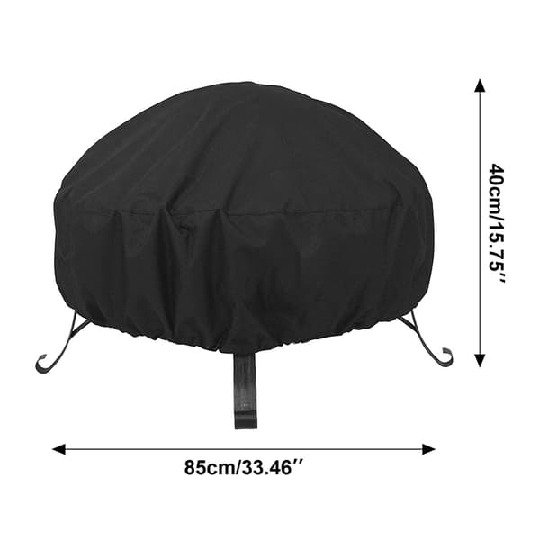 Round Fire Pit Cover, Waterproof Reusable Outdoor Fire Pit Tarp With Drawstring (85 X 40cm, Black)