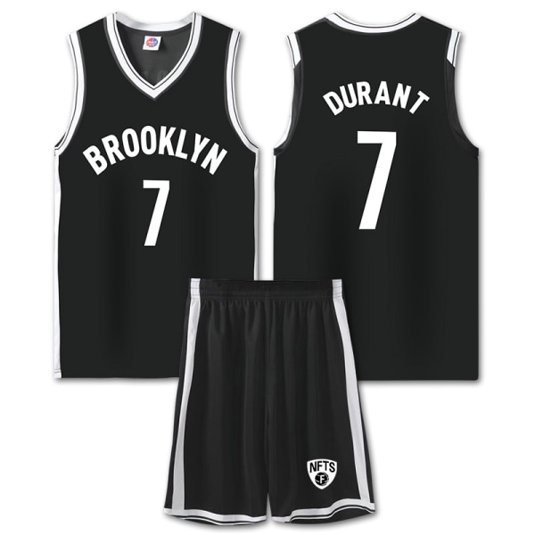 Mordely #7 Kevin Durant Baskettröja Set Nets Uniform för Barn Vuxna - Svart 3XL (175-180CM)