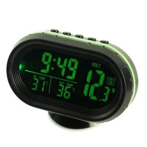 Green 12v Car Digital Thermometer Voltmeter Clock Alarm Monitor Multifunctional Meter