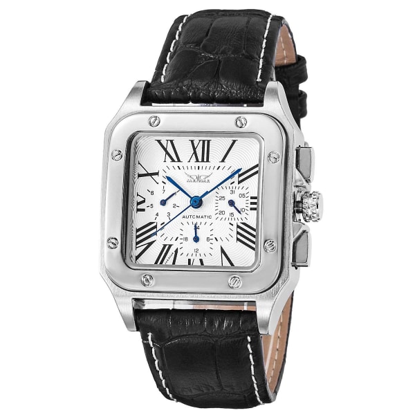2023 Men's Mechanical Watch, Automatic Silver Black Alloy Dial Leather Strap