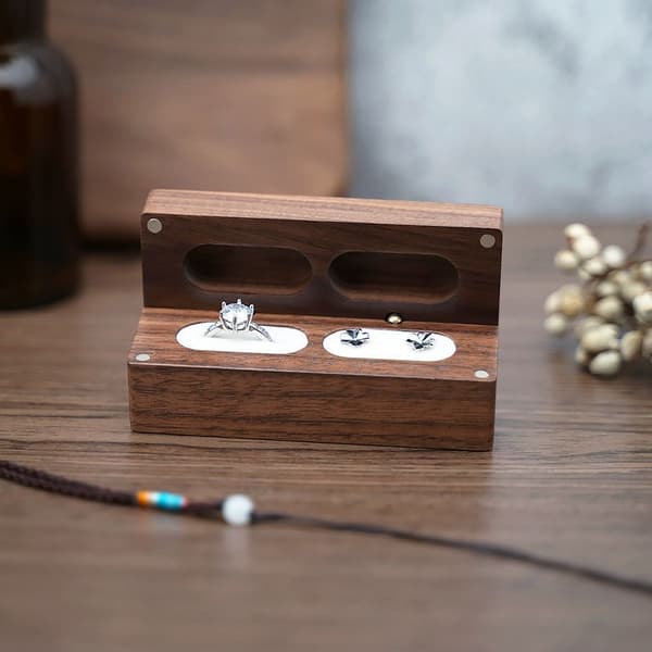 Mordely Valnöt Trä Ring Box Halsband Ring Örhänge Box RÖD Red