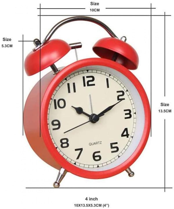 Mordely Retro Double Bell Alarm Clock Bedside Silent Non-ticking (red)