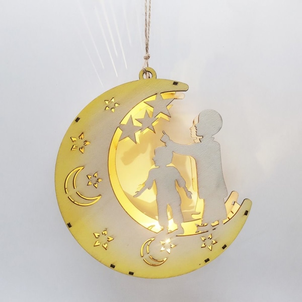 Mordely Eid Mubarak Moon Lamp Hanging Lantern Pendel Trä