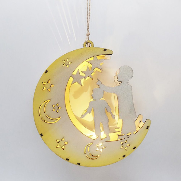 Mordely Eid Mubarak Moon Lamp Hanging Lantern Pendel Trä