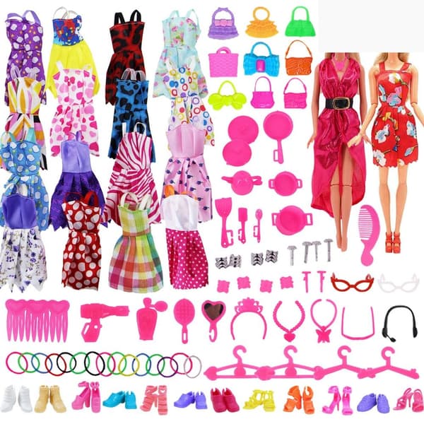 Mordely 1 Set Random Doll Kläder Tillbehör Skor Klänning 99ST 99PCS