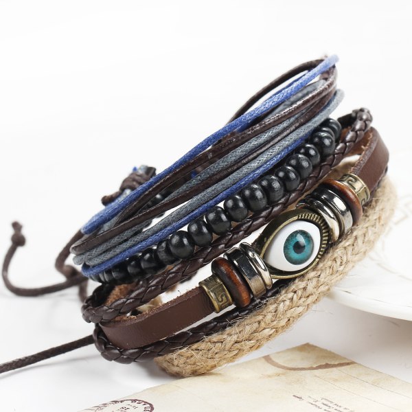 2023 Mix 4 Wrap Bracelets for Men and Women, Hemp Ropes, Wood Beads, Ethnic Tribal Bracelets, Leather Bracelets - Style3