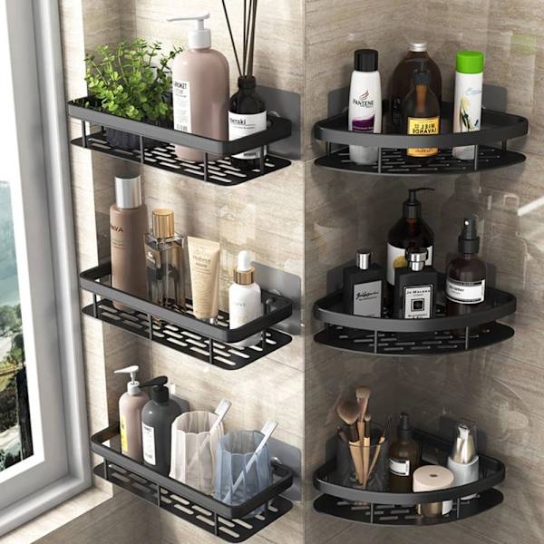 Mordely Hörn Dusch Caddies Badkar Organizer Hylla SVART RECTANGLE black rectangle 2pcs