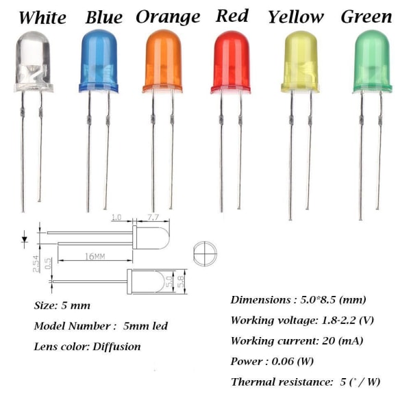 Mordely 1000st LED-lampa pärlor 5mm LED-ljus GRÖN 1000st 1000st green 1000pcs-1000pcs