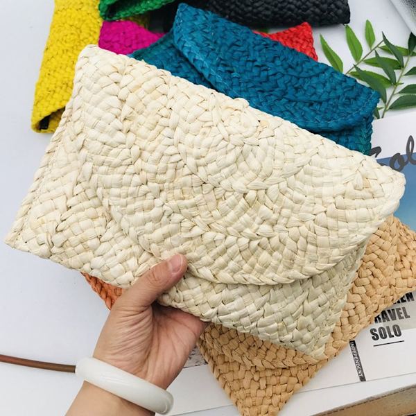 Corn Fur Woven Bag Square Clutch Bags GUL yellow
