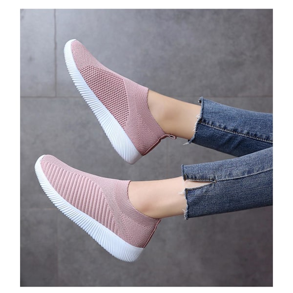 Mordely Womens Sport Mesh Andas Slip On Flat Outdoor Sneakers Skor Pink 40