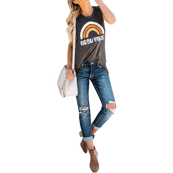Mordely Good Vibes Sweatshirt Women Casual Loose Hoodies O Neck Long Sleeve Tops Tees Tank Top-Orange Medium