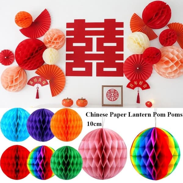 Mordely 5 st kinesiska papper lykta papper Pom Poms 8