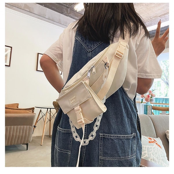 2023 Female College Style Simple One-shoulder Messenger Bag Soft Girl Girl Student Nylon Waist Bag A916-980 White