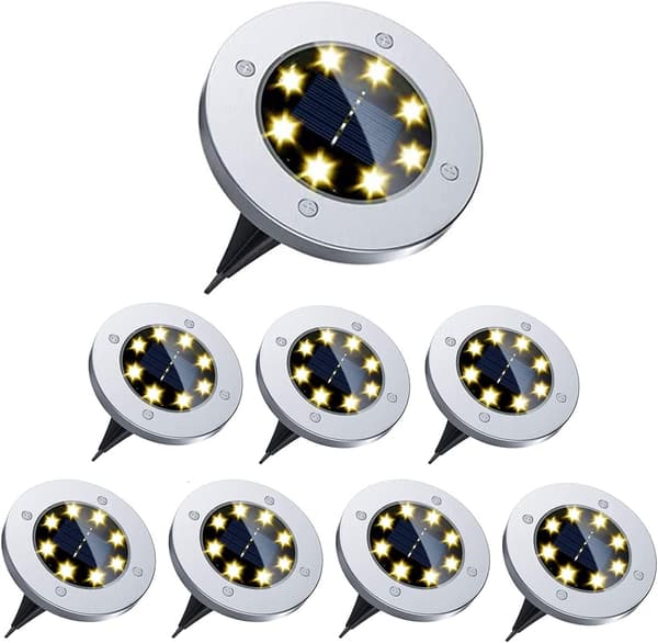 2023 Solar Ground Lights Outdoor 8 LED 8 St Solar Warm Lights