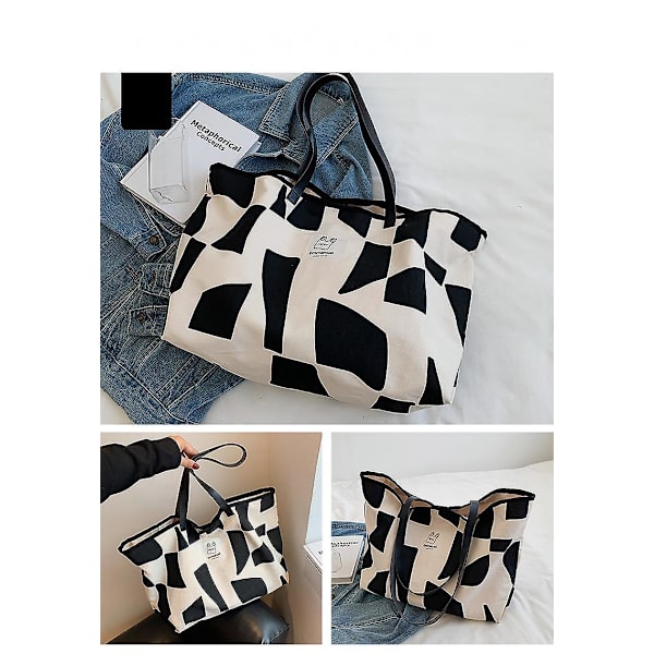 Women's Bag New Fashion Korean Version Tote Bag Large-capacity Commuter Canvas Bag Simple Texture Shoulder Bag Niche A916-671 Black