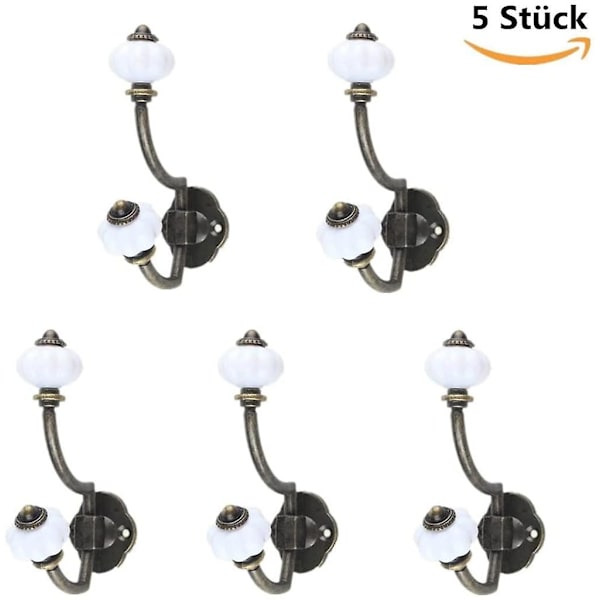 2023 Retro Bronze Ceramic Coat Hooks, Pack Of 5 Pastoral Style Wall Hooks Hat Hooks Door Hooks