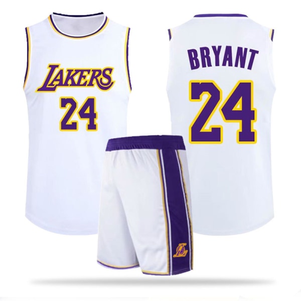 Mordely #24 Kobe Bryant Baskettröja Set Lakers Uniform för Barn Vuxna - Vit 5XL (185-190CM)