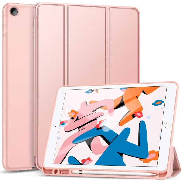 2023 New iPad 8th/7th Generation Case 10.2 with Pencil Holder, Protective Case with Auto Wake/Sleep, Trifold Stand for iPad 8th Generation, Rose Gold