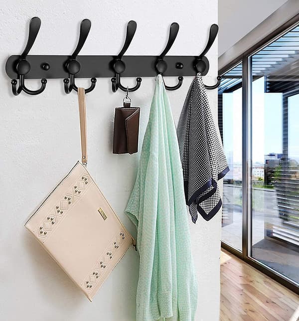 Stainless Steel Wall Mounted Coat Rack, Coat Hooks Wall Hook For Towels Hat(15 Hooks, Matte Black)
