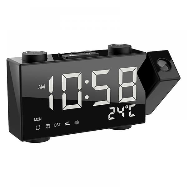 Mordely Multifunctional Clock Radio With Thermometer Function Led Alarm Clock Intelligent Projection Fm Fm Alarm Clock - Black