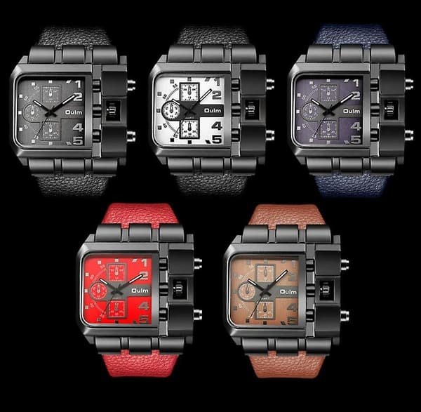 Oulm 3364 Men Square Dial Läderbälte Quartz Watch(vit)