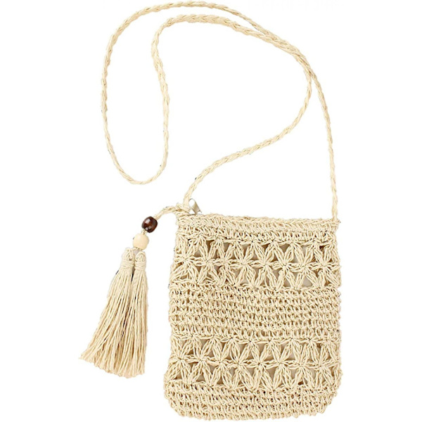 Mordely Women Straw Crossbody Bag Handmade Woven Beach Bohemian Shoulder Purse A916-721 Beige