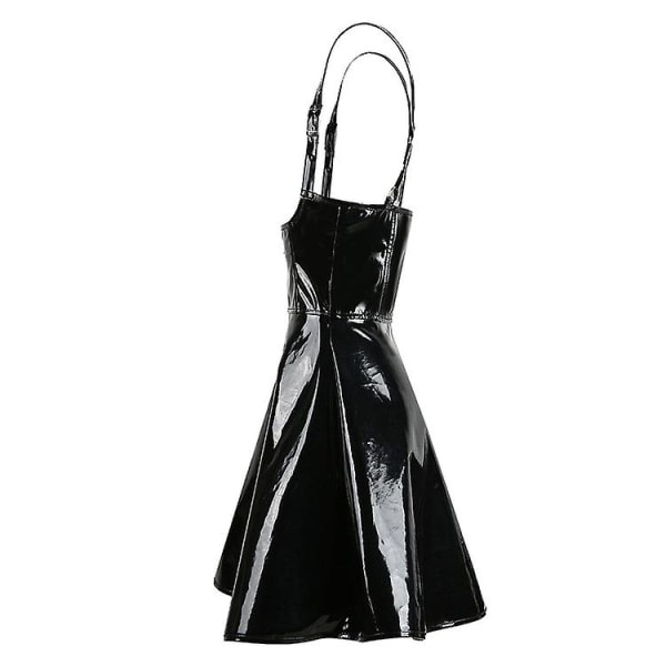 Mordely Fashion Party PVC Latex Dress exy lim Black Wet Look Leather Dress Front Zipper Low Cut Dresses Female Vestidos S