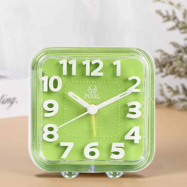 2023 3.5 Inch Small Alarm Clock Square Creative Crystal Transparent Simple With Night Light (green)