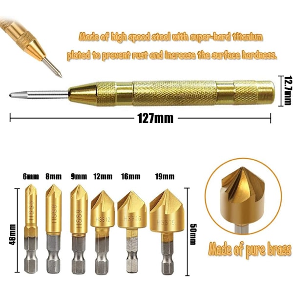 6 Pack HSS 5 Hex Shank Countersink Countersink Bits