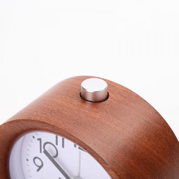 2023 Circular Wooden Analog Alarm Clock, Battery Powered, Non Tick Clock With Snooze Button And Backlight - Brown