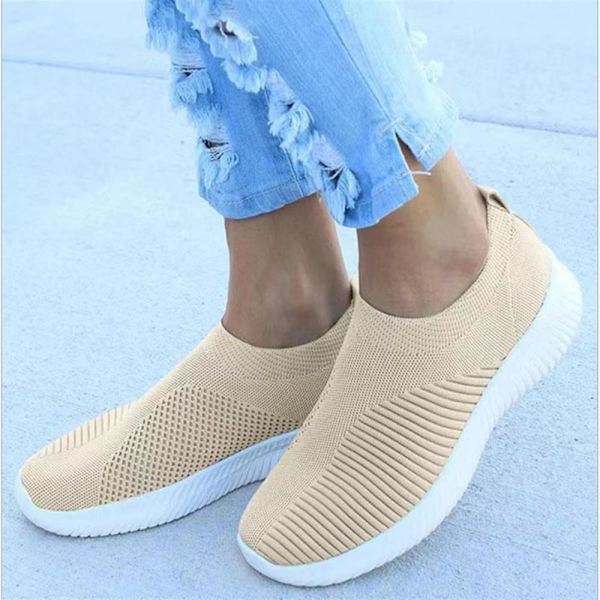 Mordely Womens Sport Mesh Andas Slip On Flat Outdoor Sneakers Skor Apricot 41