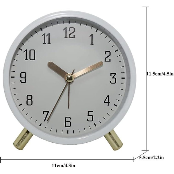 4.5-inch Alarm Clock, Electronic Clock With Night Light, Silent Student Quartz Clock White